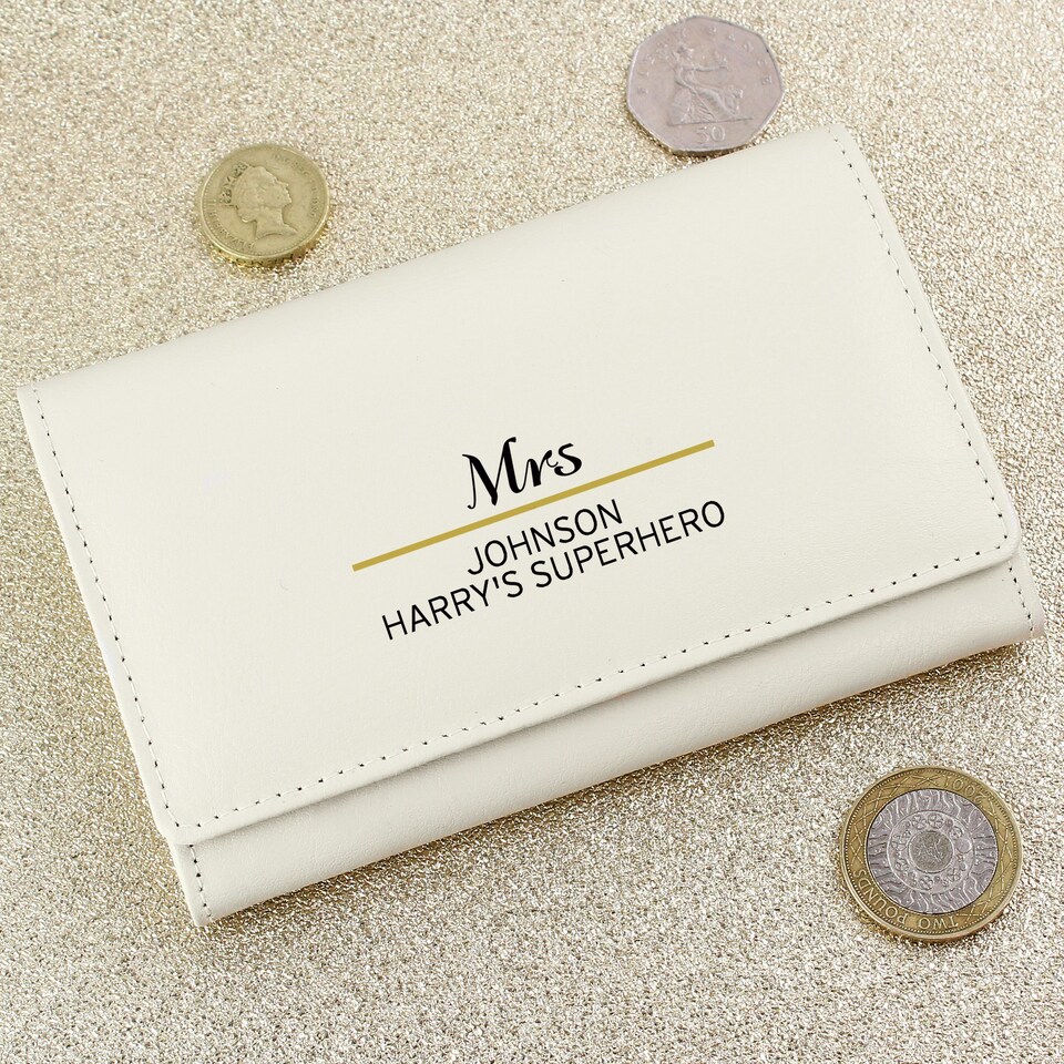 image 1 of Personalised Cream Leather Purse Cream
