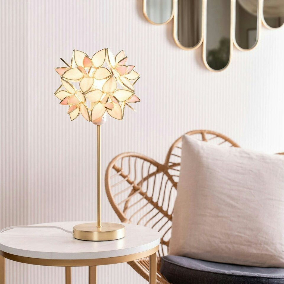 image 1 of ValueLights Charlie Gold Table Lamp Pink Globe Shade & Bulb | Multi