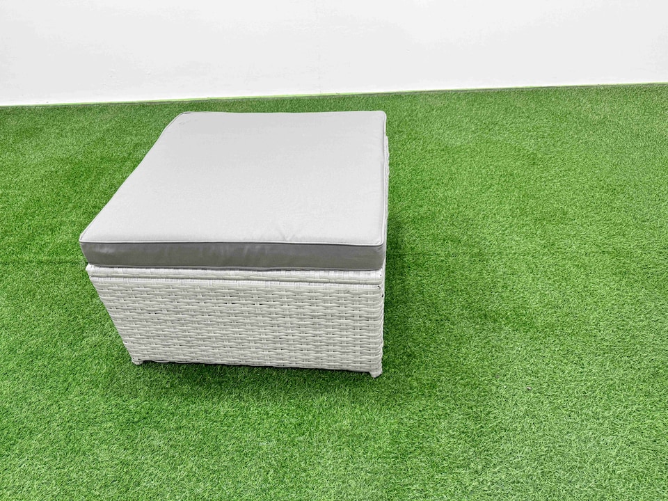image 1 of Fimous Patio Garden Furniture Sets with Black Glass Top Dining Table 3 Seater Sofa 2 Big Stool Light Grey