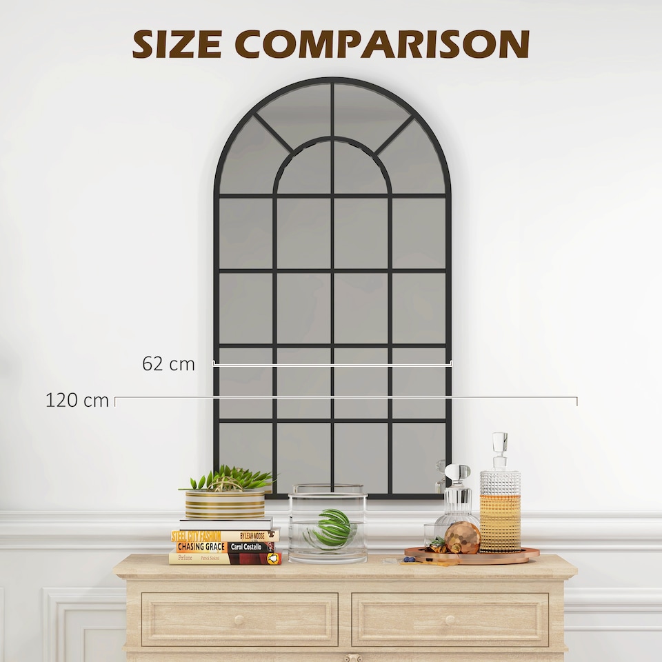 image 1 of HOMCOM Modern Arch Window Wall Mirror for Living Room Bedroom, 110x65cm, Black