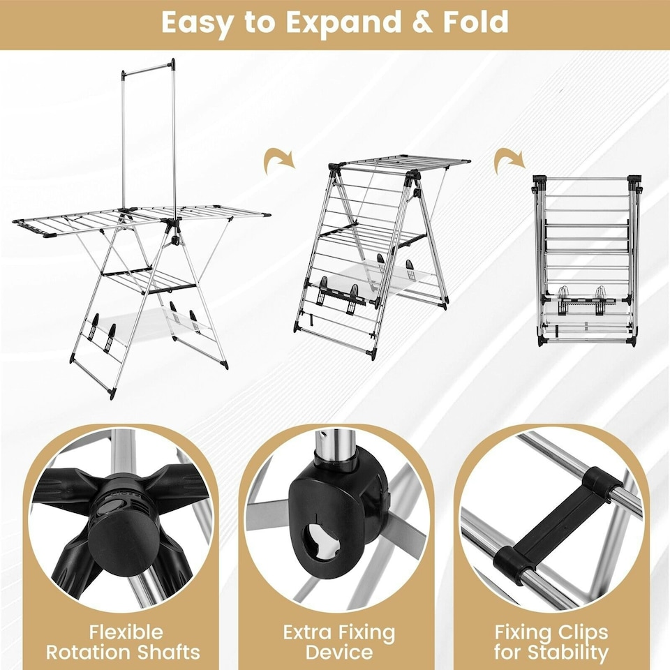 image 1 of COSTWAY Clothes Drying Rack Gullwing Style Rack