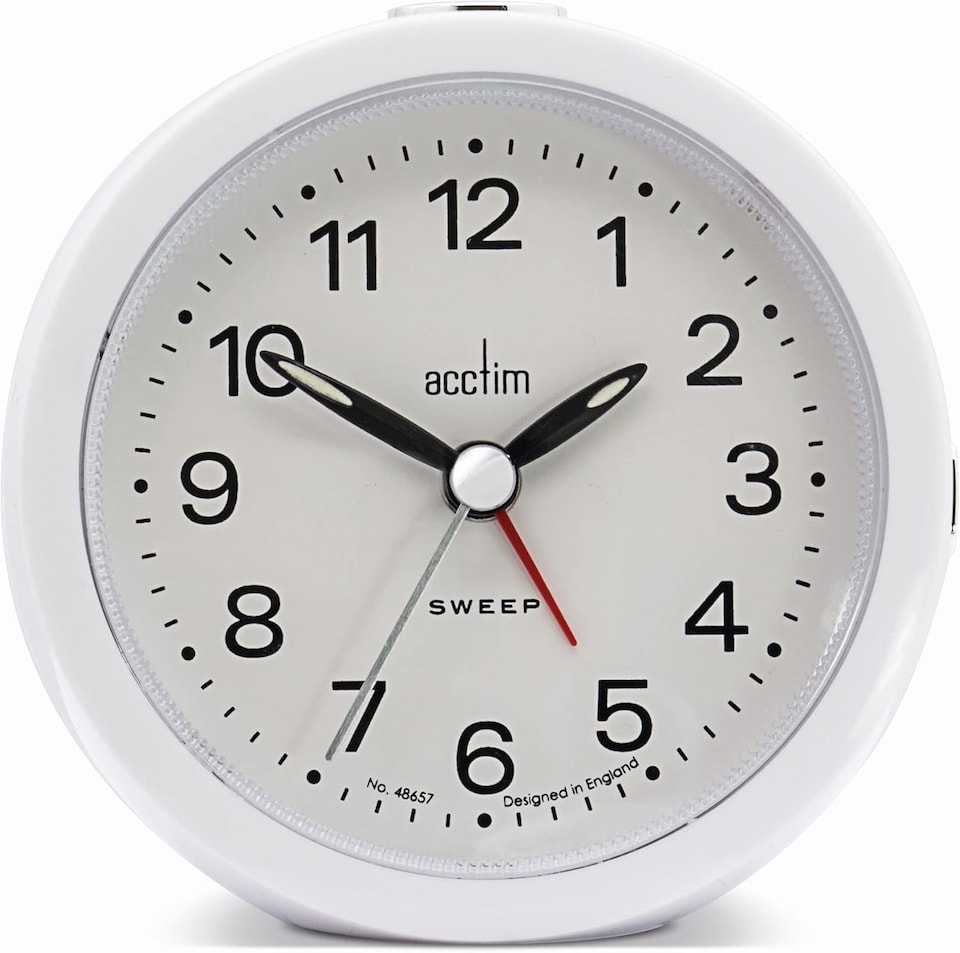 image 1 of Acctim Elana Analogue Alarm Clock Non Ticking Sweep Quartz Luminous Hands | White | White