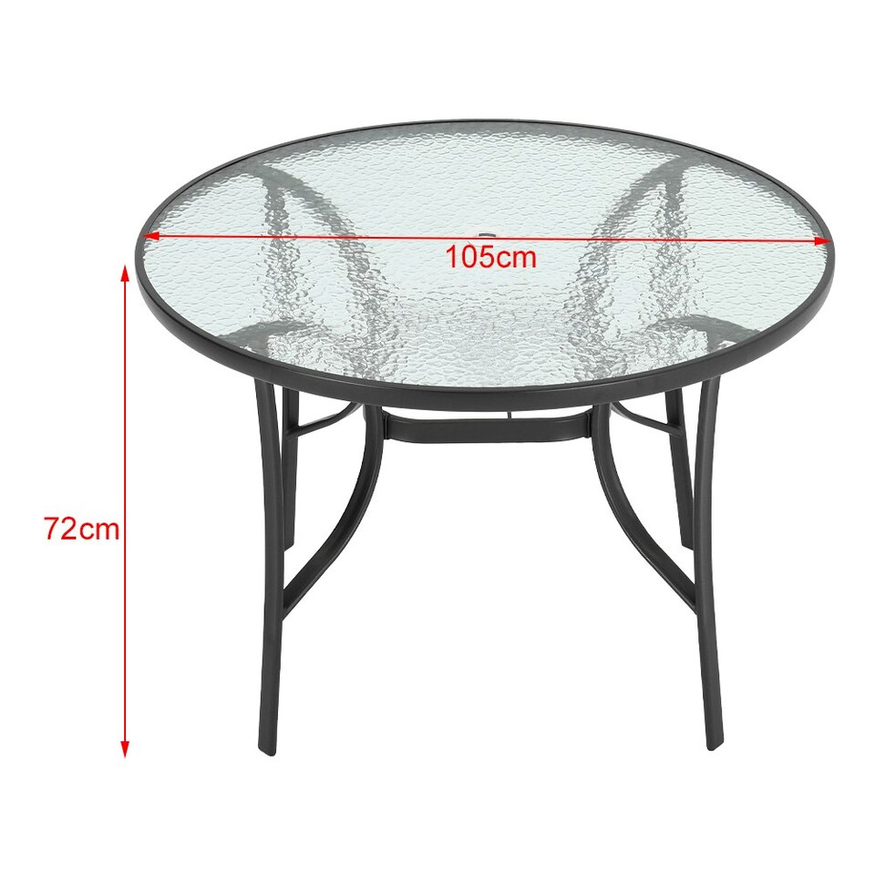 image 1 of Living and Home Round Tempered Glass Outdoor Coffee Table with Parasol Hole