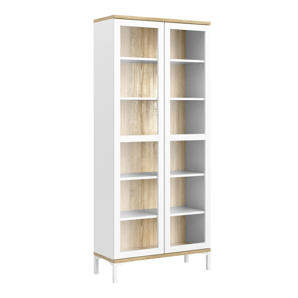 image 1 of Roomers Display Cabinet Glazed 2 Doors in White and Oak