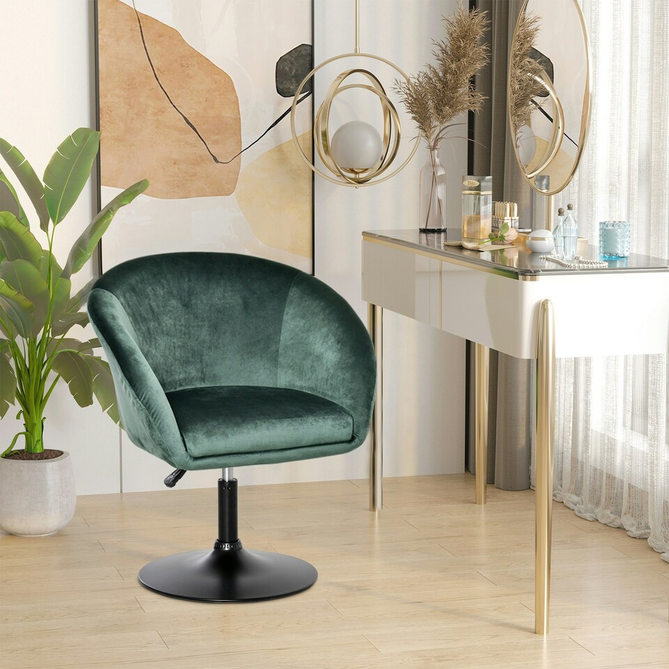 image 1 of HOMCOM Swivel Bar Stool Fabric Dining Chair Dressing Stool Tub Seat Green