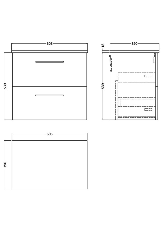 image 1 of Level 600mm Wall Hung 2 Drawer Vanity Unit with Worktop - Satin Green