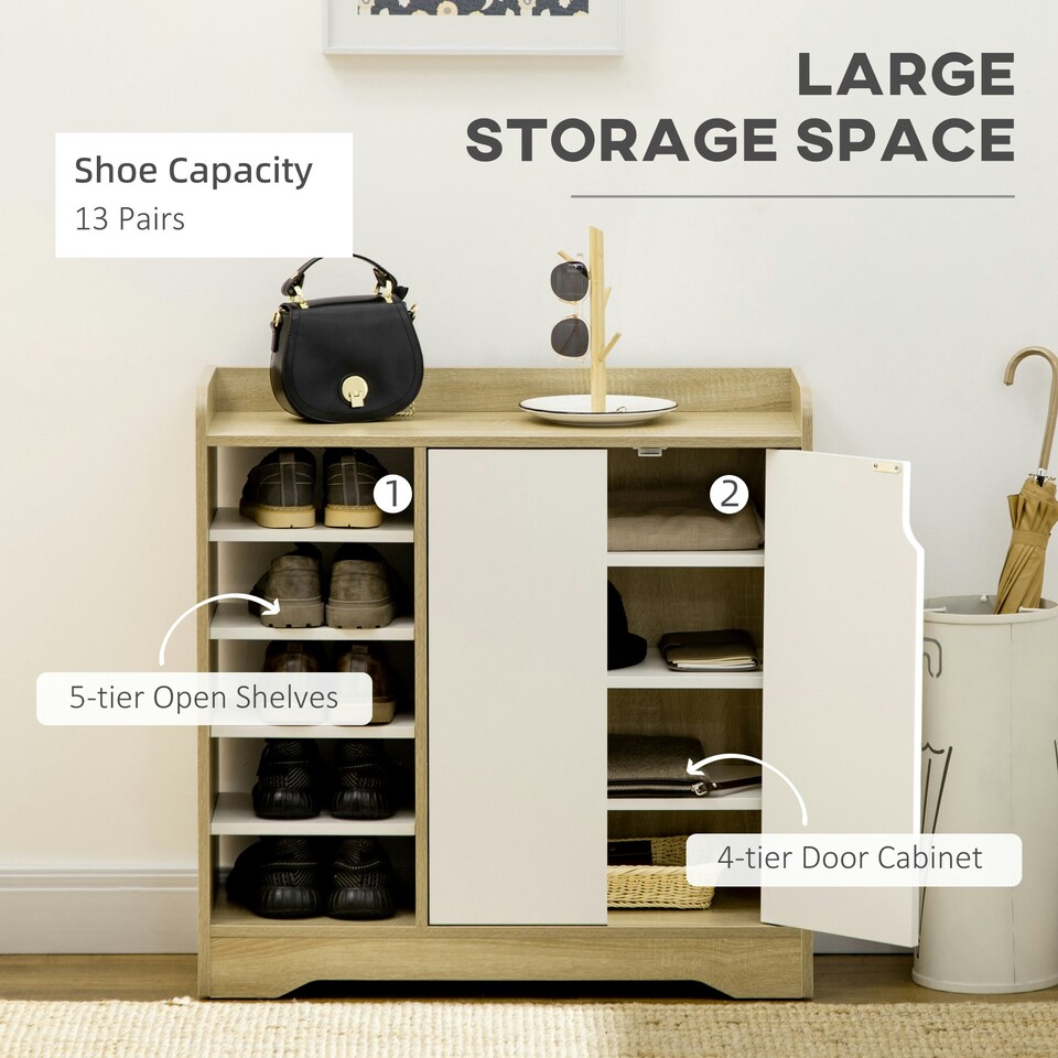 image 1 of HOMCOM Shoe Cabinet Shoe Storage Organizer with Five Open Shelves, Natural