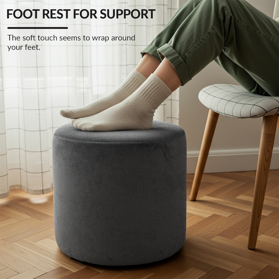 image 1 of Round Shape Velvet Bean Bag Pouffe Foot Rest - 40cm Grey