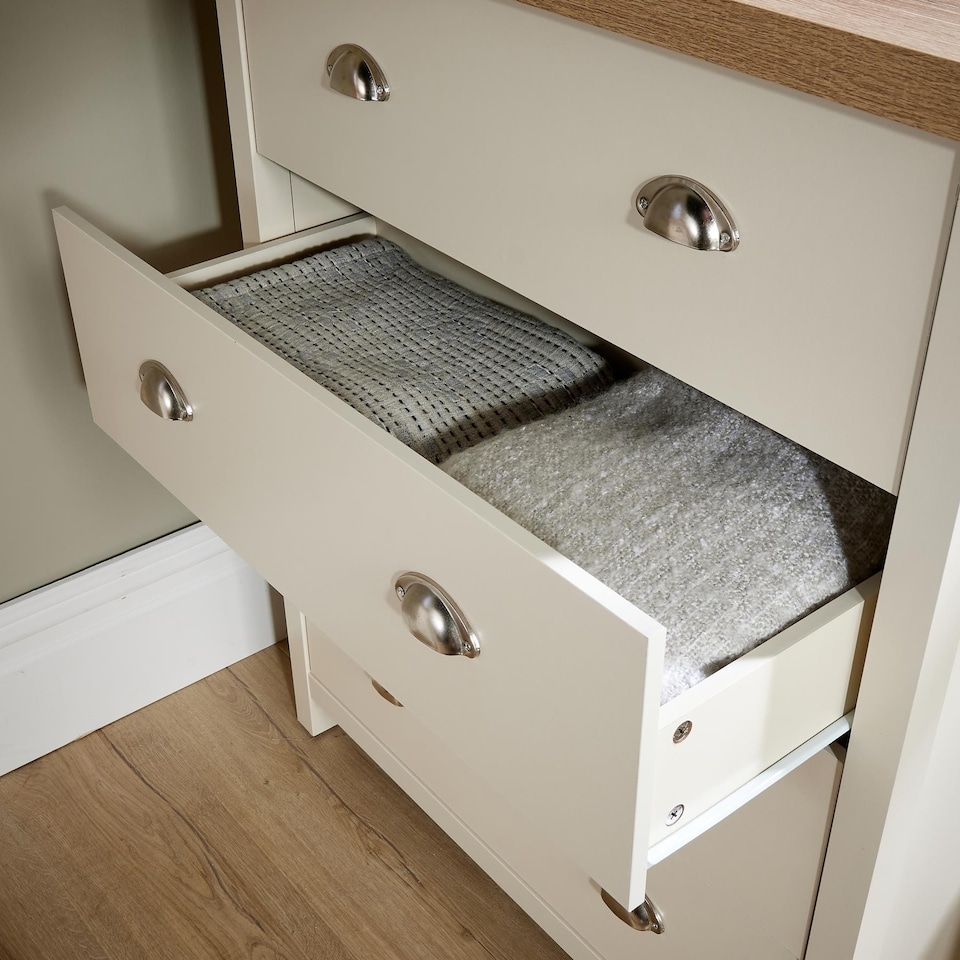 image 1 of Chest of Drawers Oak Top Metal Handles Bedroom Storage Furniture | White