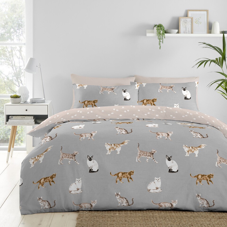 image 1 of Fusion Cats Duvet Cover Set Grey