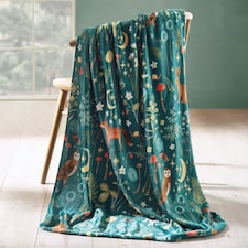 Catherine Lansfield Enchanted Twilight Animals Cosy Fleece Blanket Throw Forest Green Green | Forest Green
