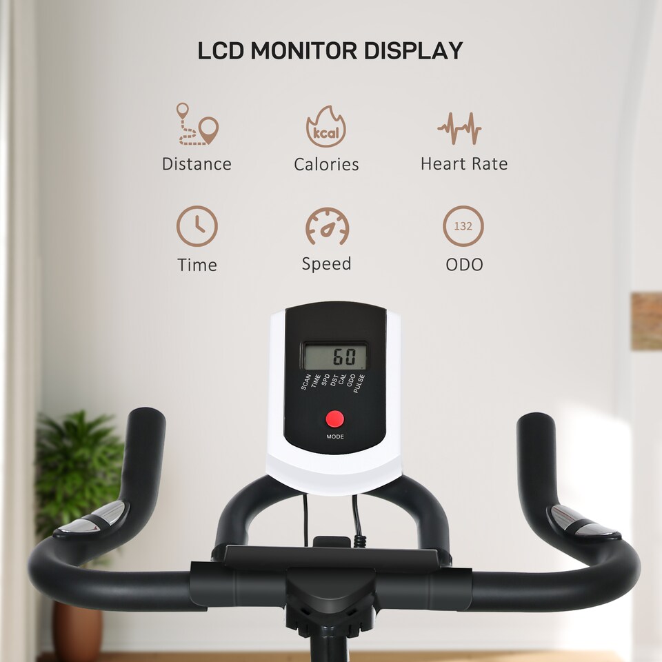 image 1 of HOMCOM Exercise Bike Indoor Cycling with LCD Display, Heart Rate Sensor
