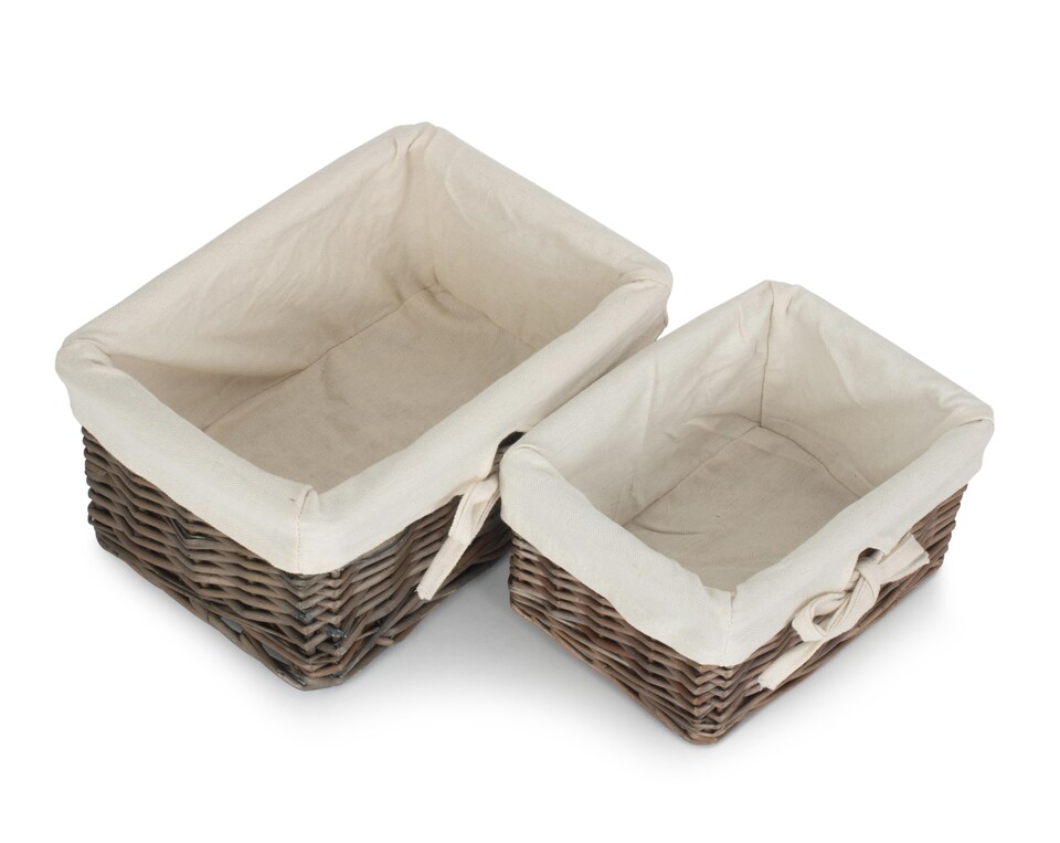 image 1 of Set of 2 Antique Wash Finish Cotton Lined Willow Tray | Brown | Brown | Not provided