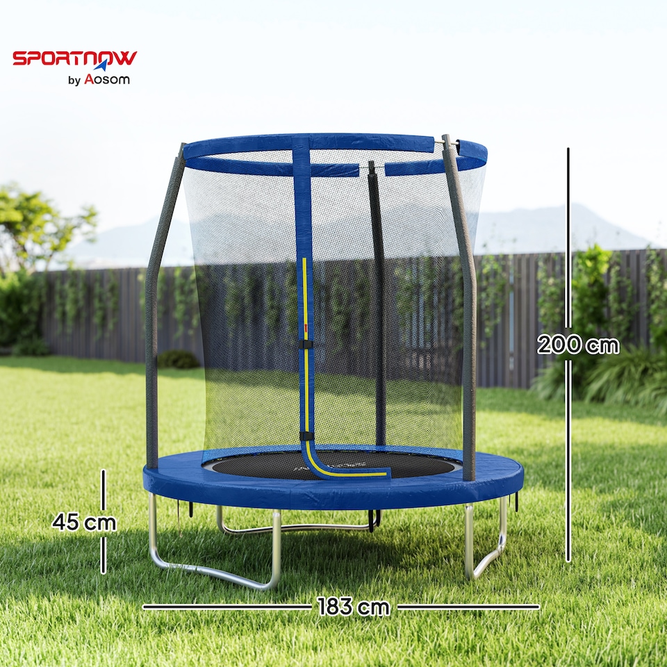 image 1 of SPORTNOW 6ft Outdoor Trampoline with Safety Enclosure Net, Blue