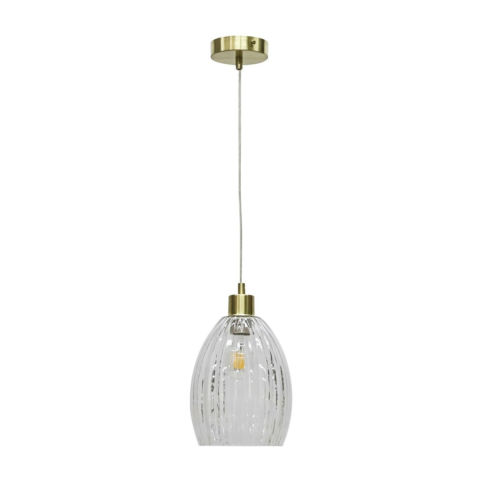 image 1 of First Choice Lighting Birch Clear Fluted Glass with Satin Brass Pendant Fitting Bronze | Clear