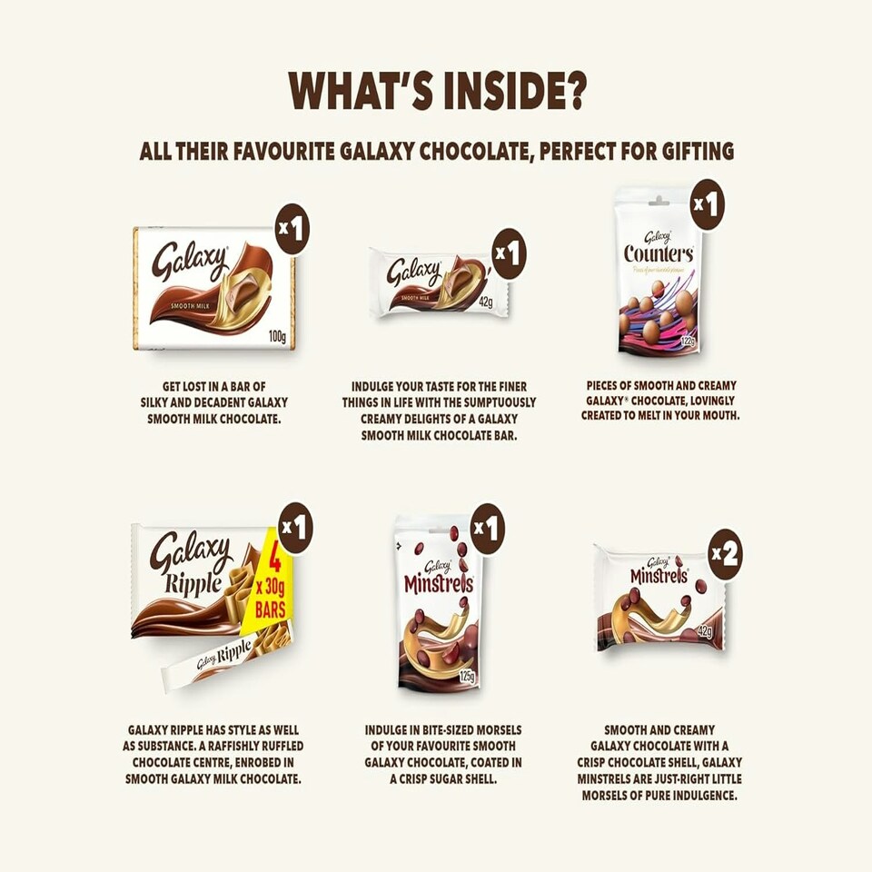 image 1 of Galaxy Variety Chocolate Hamper Gift Box | Smooth Milk | Minstrels | Counters | Ripple