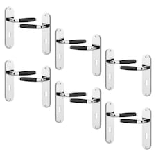 Cambridge Metal Lever Latch Door Handles Set Rose Internal, External | Silver | 6x Polished Nickel Keyhole