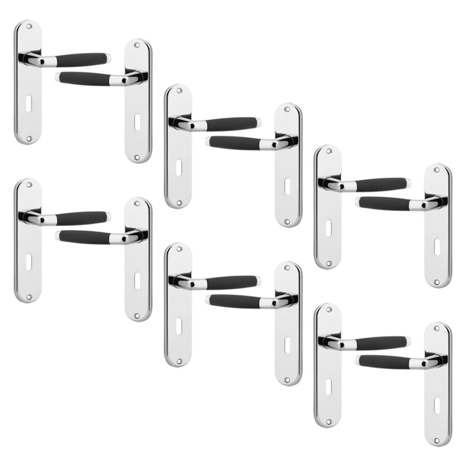 image 1 of Cambridge Metal Lever Latch Door Handles Set Rose Internal, External | Silver | 6x Polished Nickel Keyhole