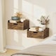 image 2 of HOMCOM Floating Nightstands Set of 2, Nightstand with Drawer | Brown | Natural wood | 40W x 30D x 19.5H cm