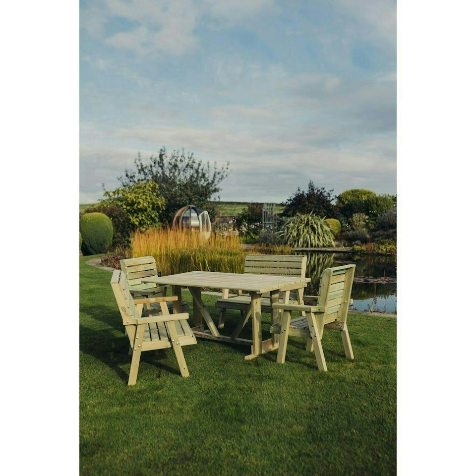 image 1 of Clover 6 Seater Rectangular Table Set with 2 Chair and 2 Bench - Pressure Treated Timber - Partially Assembled