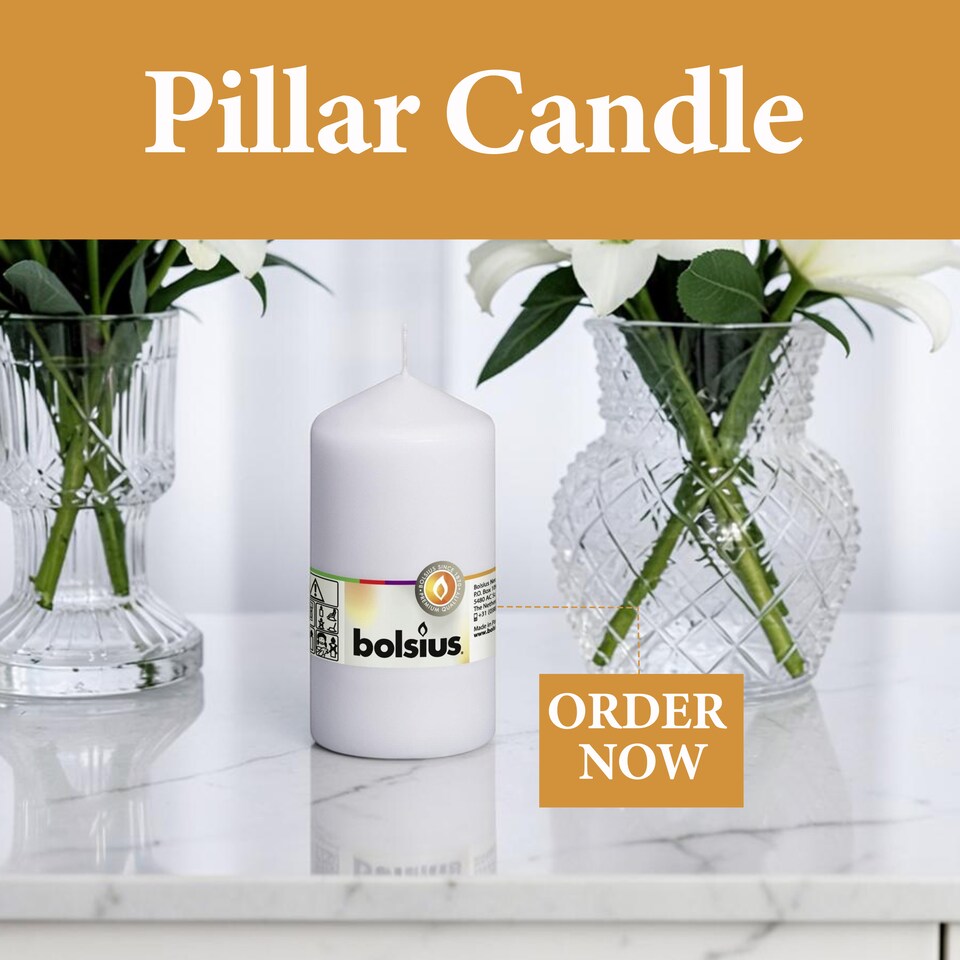 image 1 of Bolsius White Pillar Candle 13cm Decorative Unscented Home Decor Ambient Candle