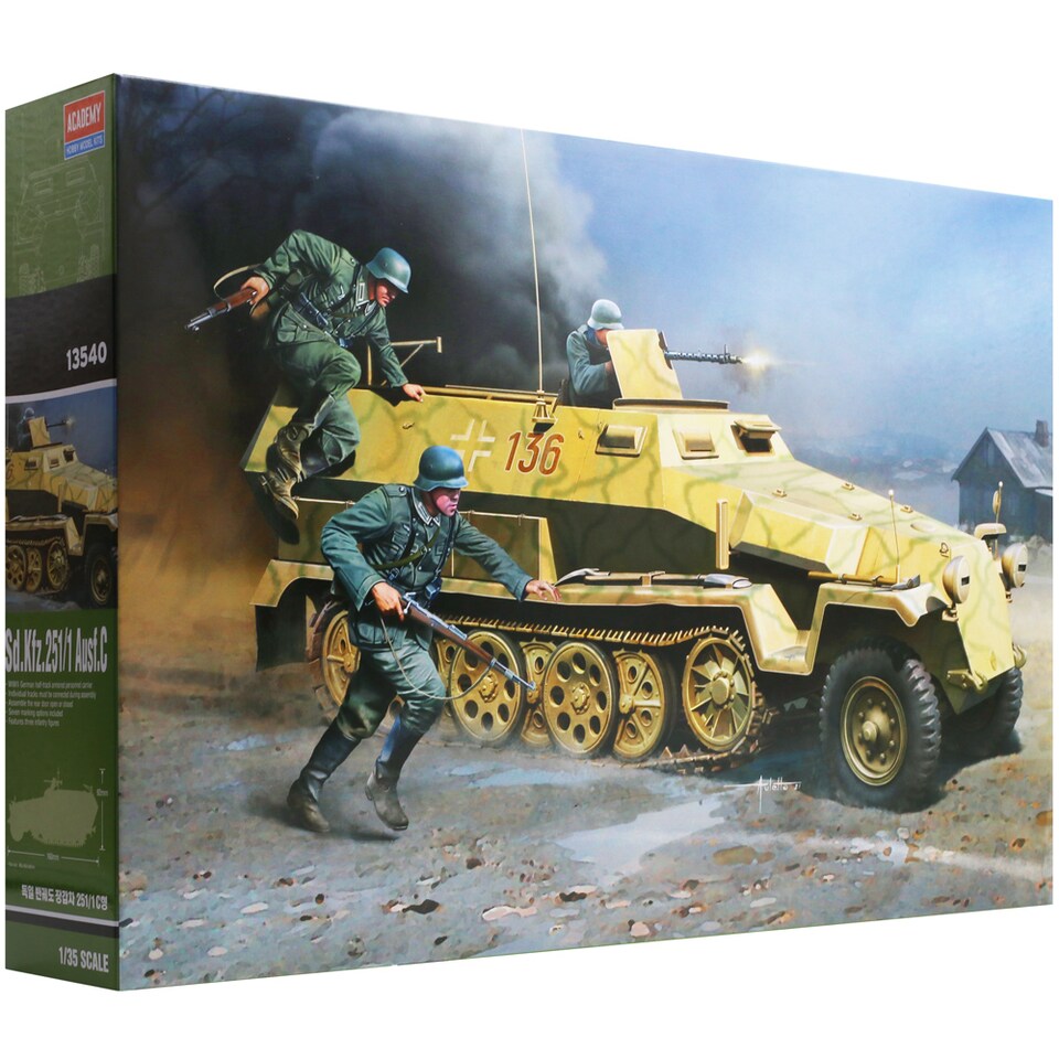 image 1 of Academy German Sd.Kfz.251-1 Ausf.C Half Track Military Model Kit Scale 1-35