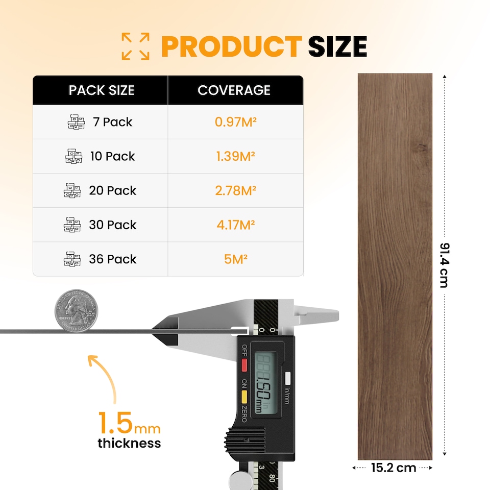 image 1 of Self Adhesive Floor Planks | 5.9x35.9in (91.4x15.2cm) Each | Peel & Stick Vinyl Flooring | Brown Wood Effect | Easy DIY | Stick On Tile for Home Floors | Brown | 2.78 sqm