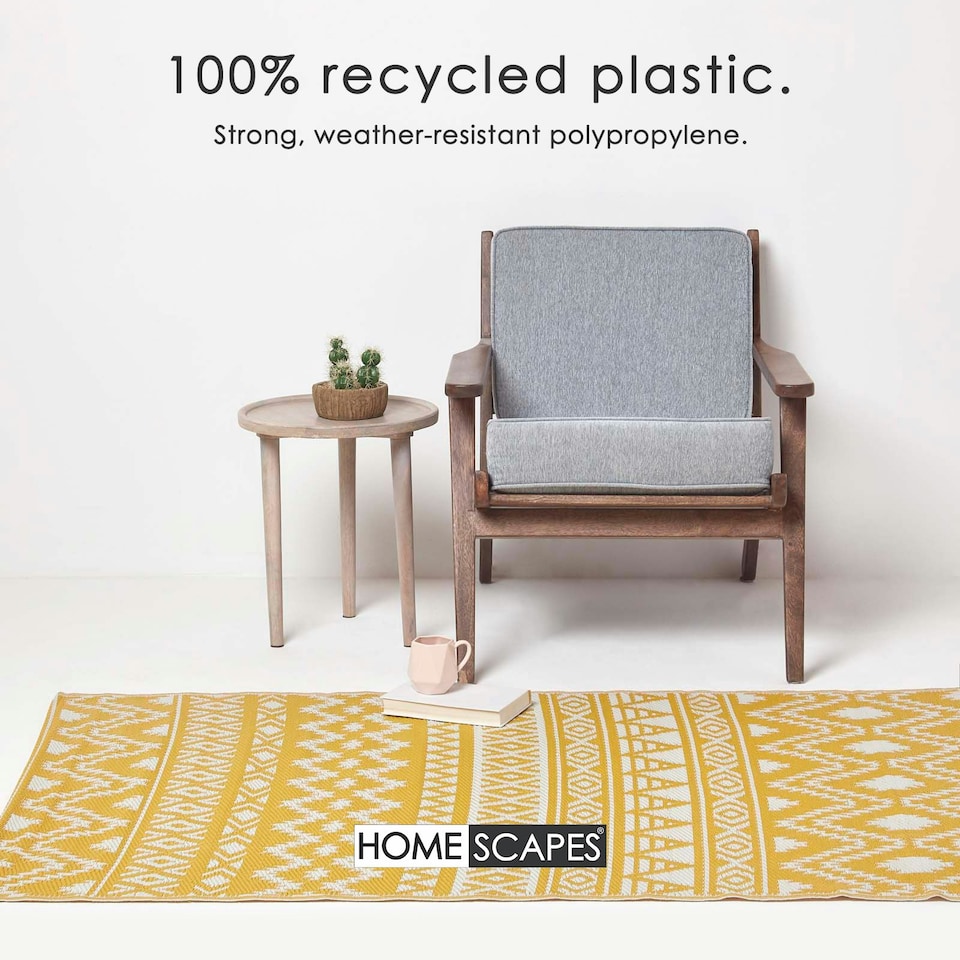 image 1 of Homescapes Outdoor Rug Luxury Waterproof Reversible Recycled, For Garden, Anna Aztec | Yellow | 1