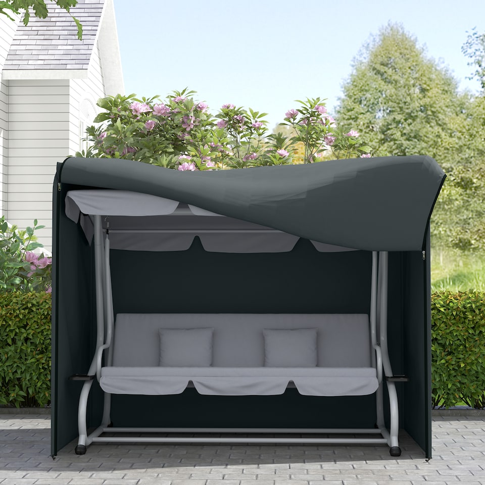 image 1 of Outsunny 3 Seater Garden Swing Cover, Windproof and Anti-UV, Grey