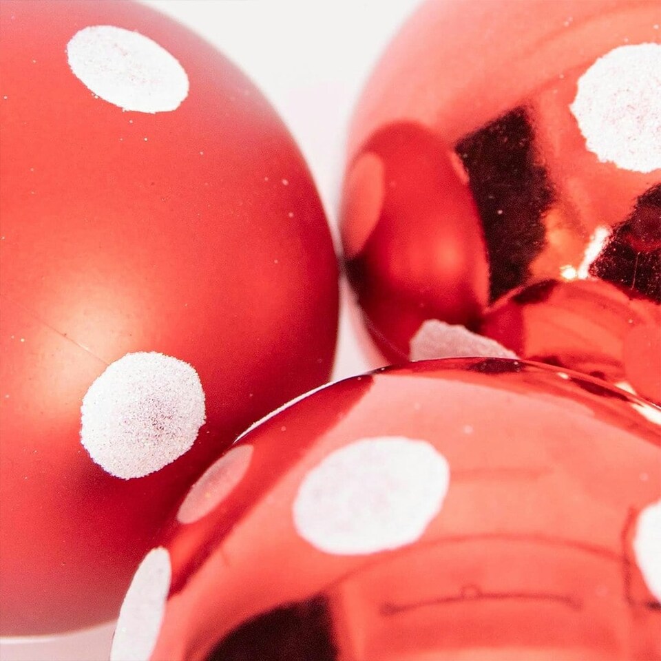 image 1 of Red with White Spots Shatterproof Christmas Baubles 10cm - Pack of 3