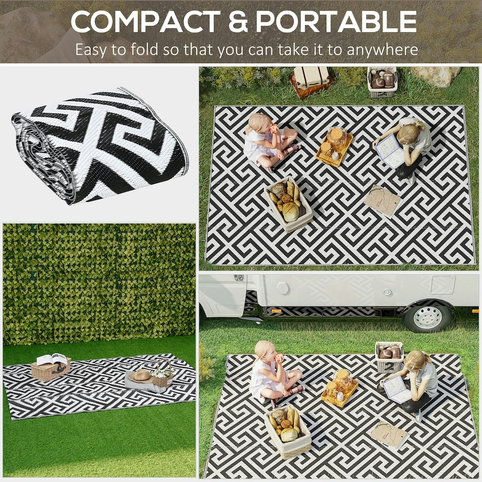 image 1 of Outsunny Reversible Outdoor Rug Plastic Straw RV Camping Mat for Garden Deck Picnic Grey | Light Grey