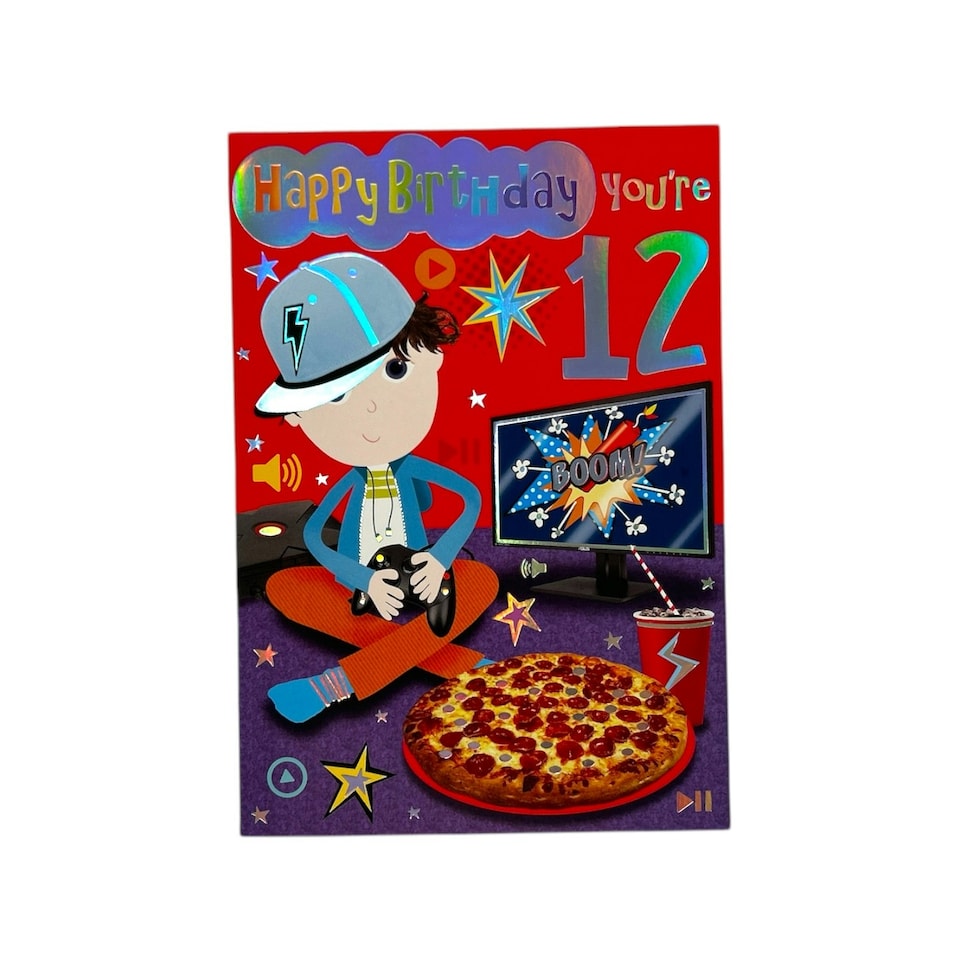 image 1 of Age 12 Male Juvenile Trendy Pops Boy Playing Game Design Birthday Card