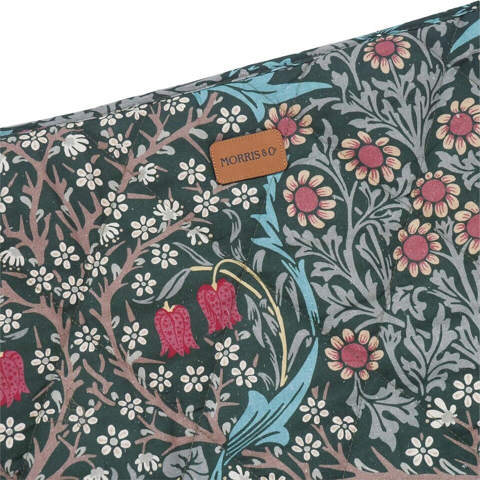 image 1 of Morris & Co Blackthorn Print Square Box Dog & Cat Blanket Green | One Size
