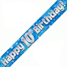 Blue Happy 10th Birthday Holographic Foil Banner 274cm