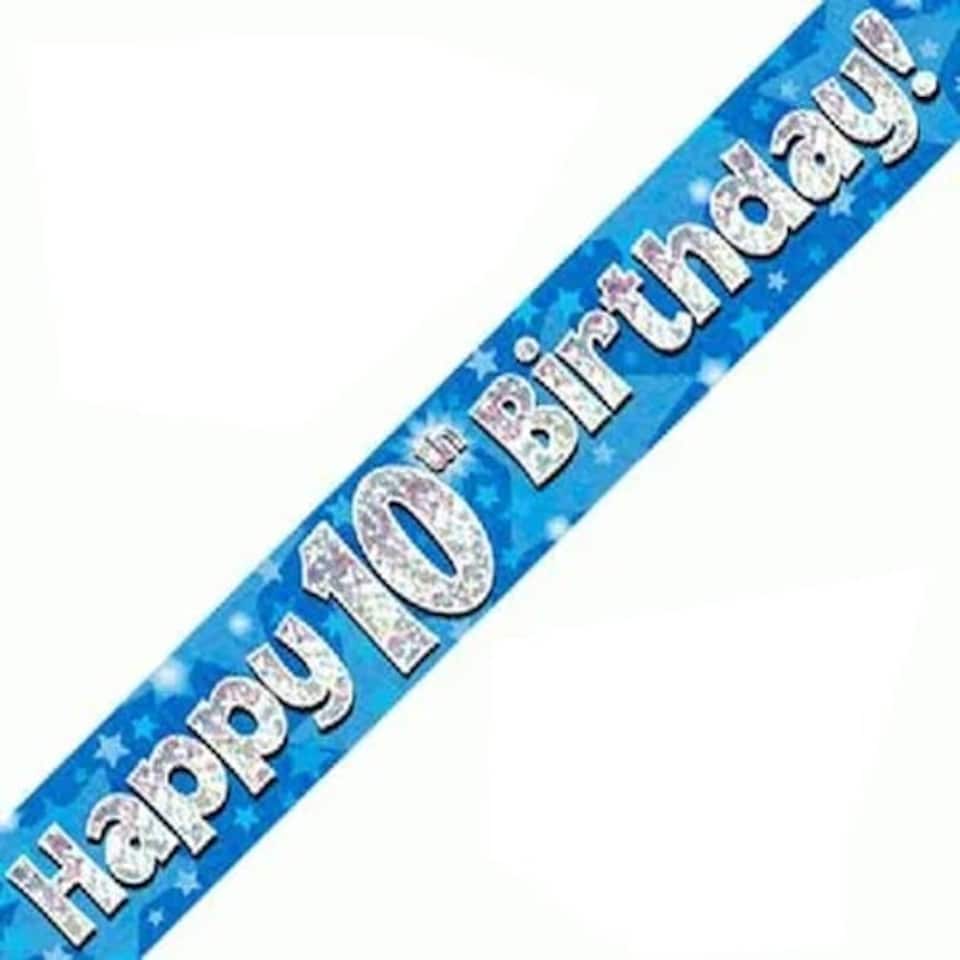 Blue Happy 10th Birthday Holographic Foil Banner 274cm