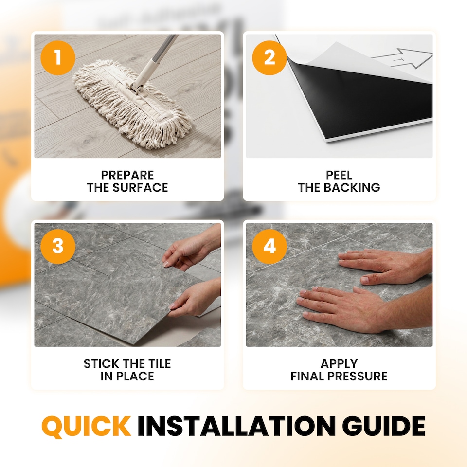 image 1 of Vinyl Floor Tiles Self Adhesive – 30 Pack Covers 30 sqf (2.79sqm) – 12x12in (30.5x30.5cm) Waterproof Peel & Stick Vinyl Flooring for Kitchen, Bathroom & Home | Grey
