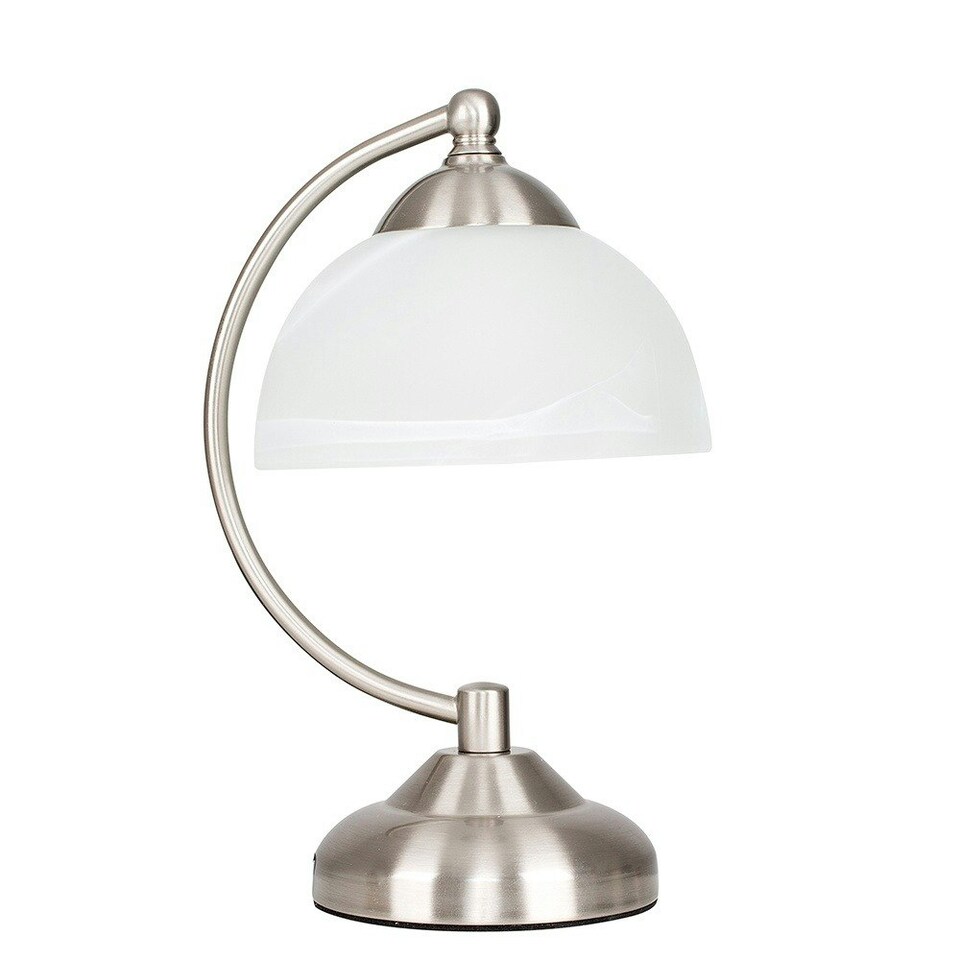 image 1 of ValueLights Pair of Curved Brushed Chrome & Frosted Glass Bedside Table Lamps & LED Bulbs Chrome