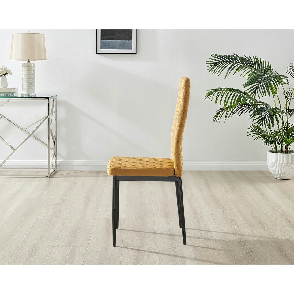 image 1 of Furniturebox 6x Milan Dining Chair Mustard Yellow Velvet Black Legs