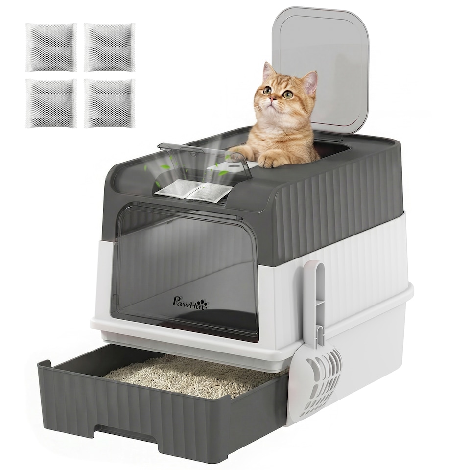 image 1 of PawHut Cat litter Box, Enclosed Cat Litter Box w/ Lid, Pull-Out Drawer Tray