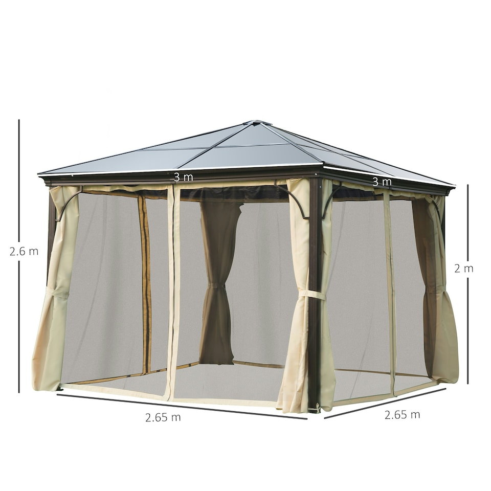 image 1 of Outsunny 3 x 3(m) Hardtop Gazebo Canopy with Mosquito Netting and Curtains