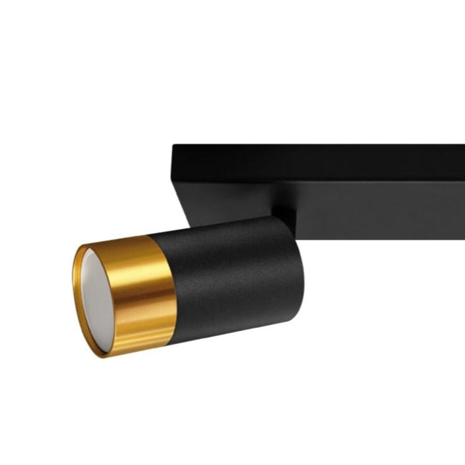 image 1 of CGC PUZON Black & Gold GU10 Adjustable Twin Two Head GU10 Ceiling Spotlight Bar Light Black