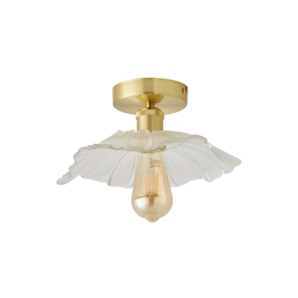image 1 of ValueLights Cassia Clear Glass Flower Detail Gold Flush Ceiling Light | Gold