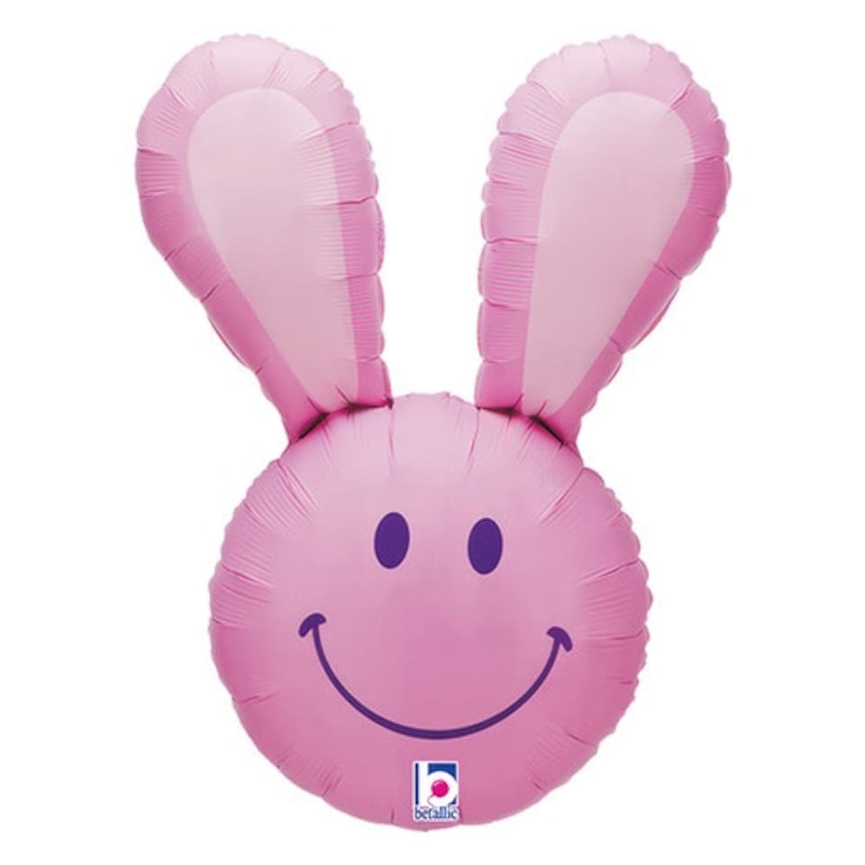 image 1 of Pink Smiley Bunny Easter Helium Foil Giant Balloon 76cm / 30 in