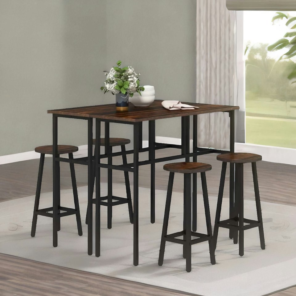 image 1 of 6PC Industrial Dining Table And Stools Set Rustic Brown Brown