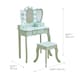 image 4 of Teamson Kids Heart-Shaped Play Vanity Table with LED Lights, Triple Mirror, Stool & Storage Drawers, Sage Green | Green