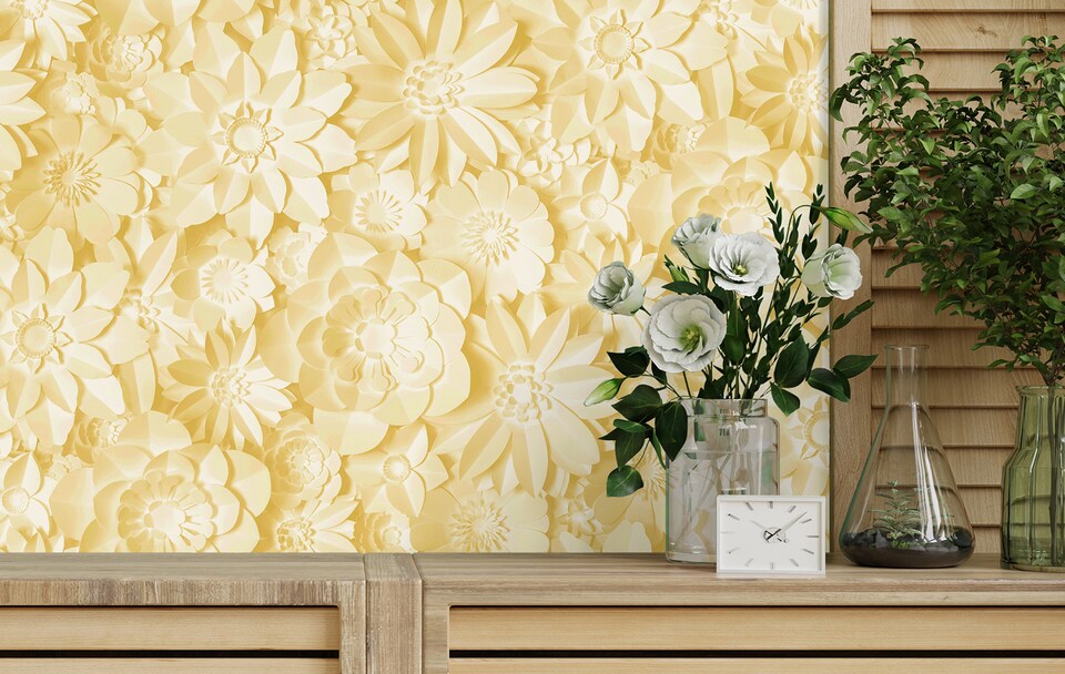 image 1 of Fine Decor FD42597 Dimensions Floral Wallpaper, Yellow