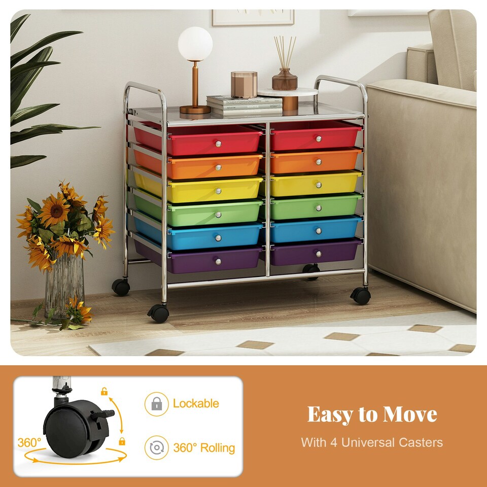 image 1 of COSTWAY 12 Drawers Utility Cart Storage Rolling Multi-color