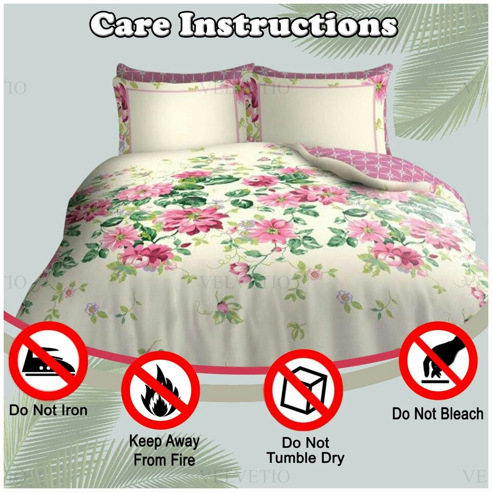image 1 of VELVETIO Fossy Complete Duvet Cover Set with Fitted Sheet Soft Printed Bedding Bedset Cream | King