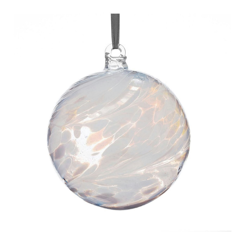 Sienna Glass Hanging Ornament 10cm Friendship Ball - Christening White