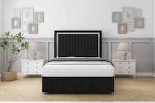 Sloomy Boston Chrome Black Plush Divan Bed With Mattress 2 Drawers Right Side With 54" Floor Standing Headboard & 12" Matching Footboard 6' Super King | Black | Black | Super King | 1